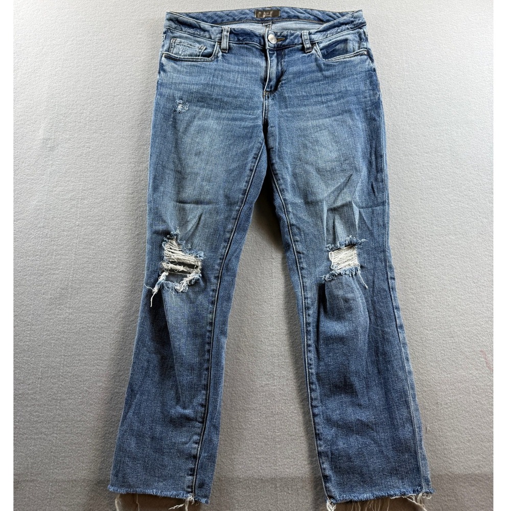 KUT from the Kloth Reese Ankle Straight Leg Jeans Women 8 Blue Distressed Hem